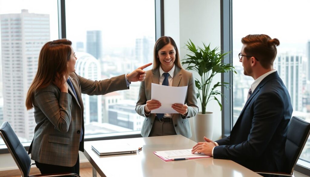 Sydney buyers agent negotiating property deal with seller's agent while client observes