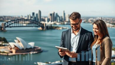 Sydney skyline with harbour bridge and property market overlay showing a buyers agent in Sydney helping clients